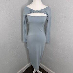 SER.O.YA Womens Twisted Cutout Off Shoulder Long Sleeve Midi Dress Blue Size M